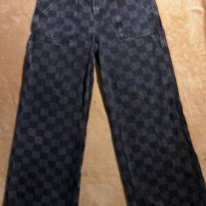 Gap‎ Teen 16 Wide Straight Black Faded Checker Print Carpenter 90's Jeans (O)